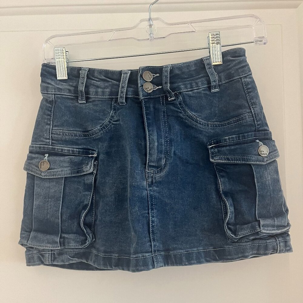 Denim Cargo Mini Skirt